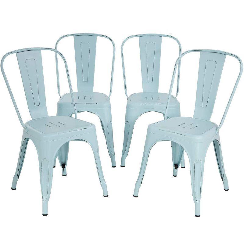 Set of 4 Light Blue Metal Stackable Dining Chairs