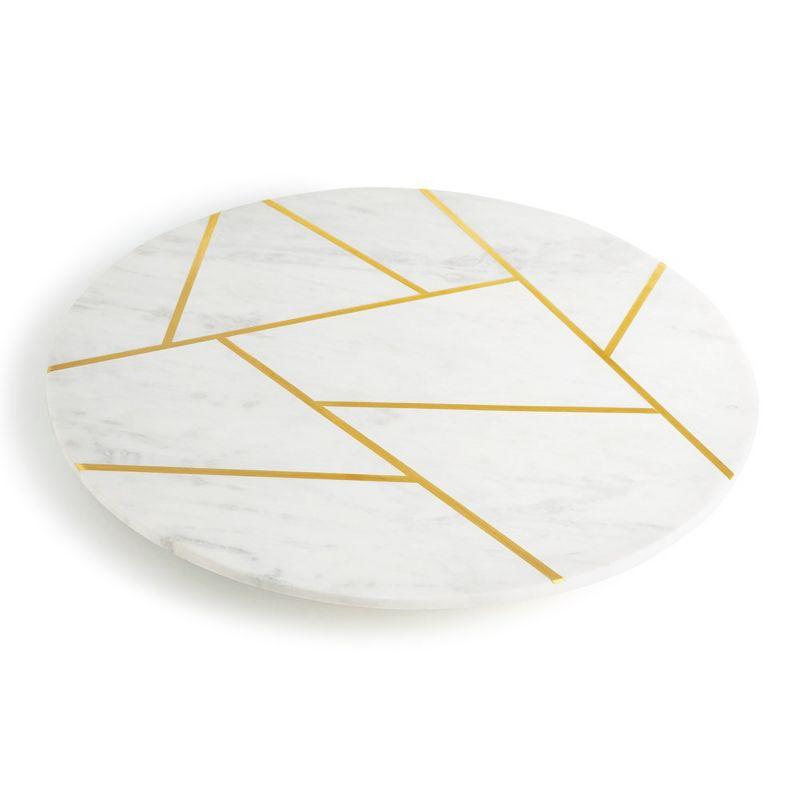 Gold Embellished White Marble Round Lazy Susan