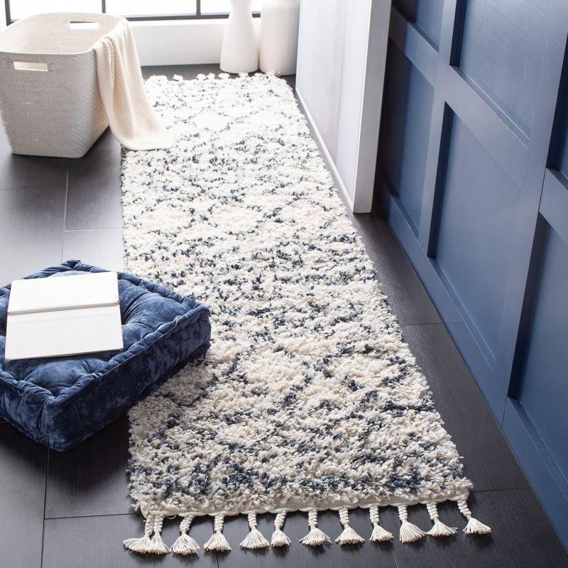 Ivory Geometric Shag Rug with Non-Slip Feature - 2'x8'