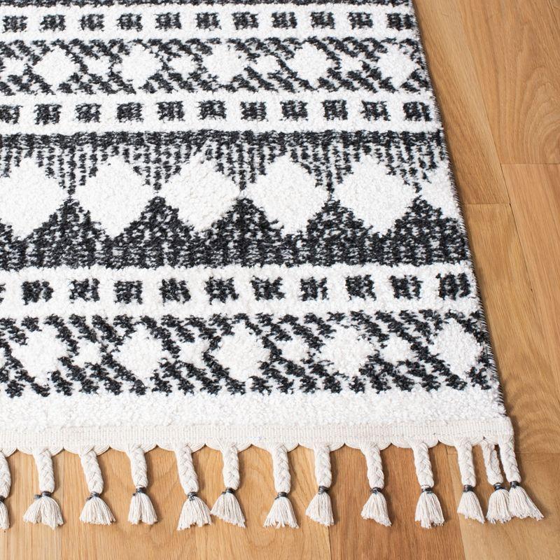 Ivory and Black Braided Diamond Shag Rectangular Rug