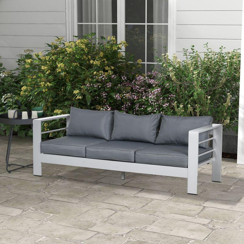 Outsunny Aluminum Cushioned Patio Furniture, Wide Armrests Outdoor Sofa, for Garden, Balcony