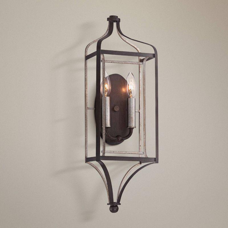 Sienna Bronze Lantern-Style Dimmable Wall Sconce with Aged Silver Accents