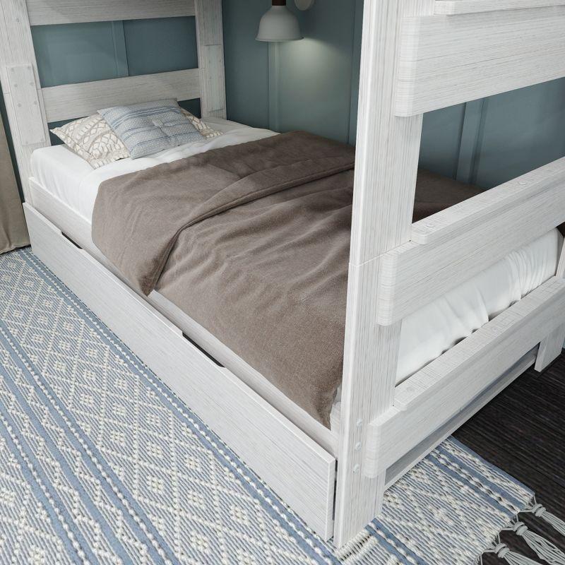 Max & Lily Solid Wood Modern Farmhouse Twin over Twin Bunk Bed with Trundle, White Wash