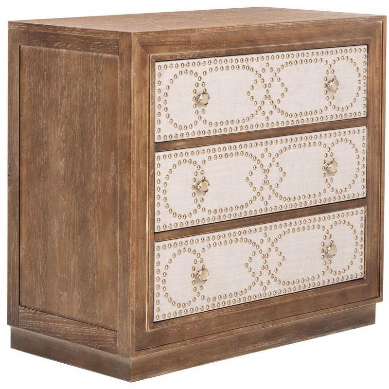 Kenta 3 Drawer Chest - Rustic Oak/Beige Linen - Safavieh.