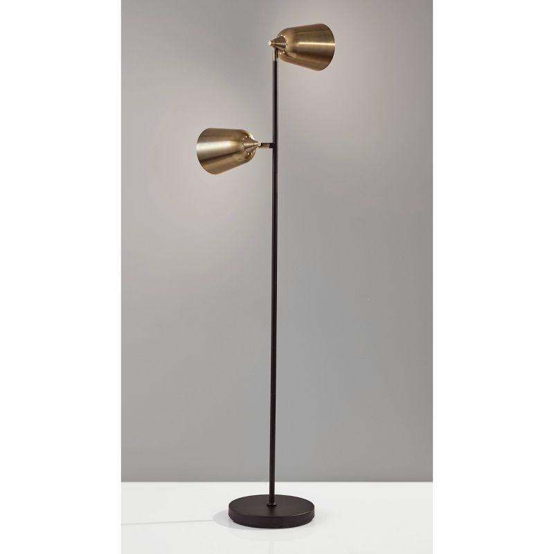 Matte Black and Antique Brass Dual-Head Adjustable Floor Lamp