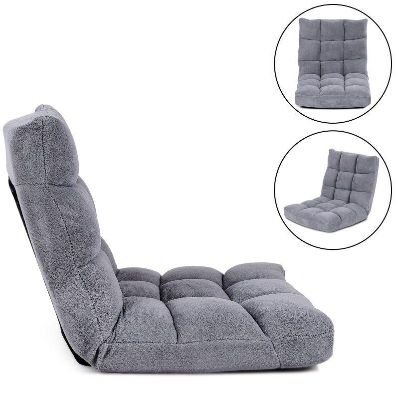 Tangkula Adjustable 14-Position Floor Chair ,Padded Gaming Chair Lazy Recliner Gray
