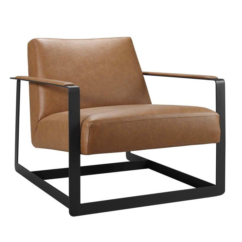 Seg Upholstered Vinyl Accent Chair Tan - Modway: Faux Leather, Wood Frame, Living Room Armchair