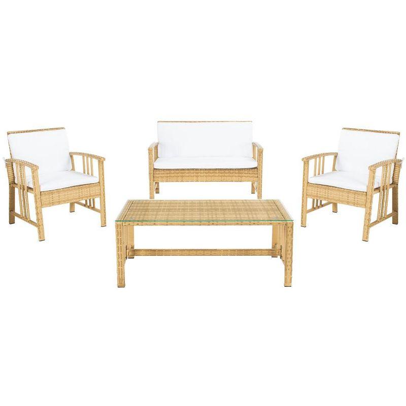 Coastal Breeze Wicker 4-Piece Outdoor Living Set with White Cushions