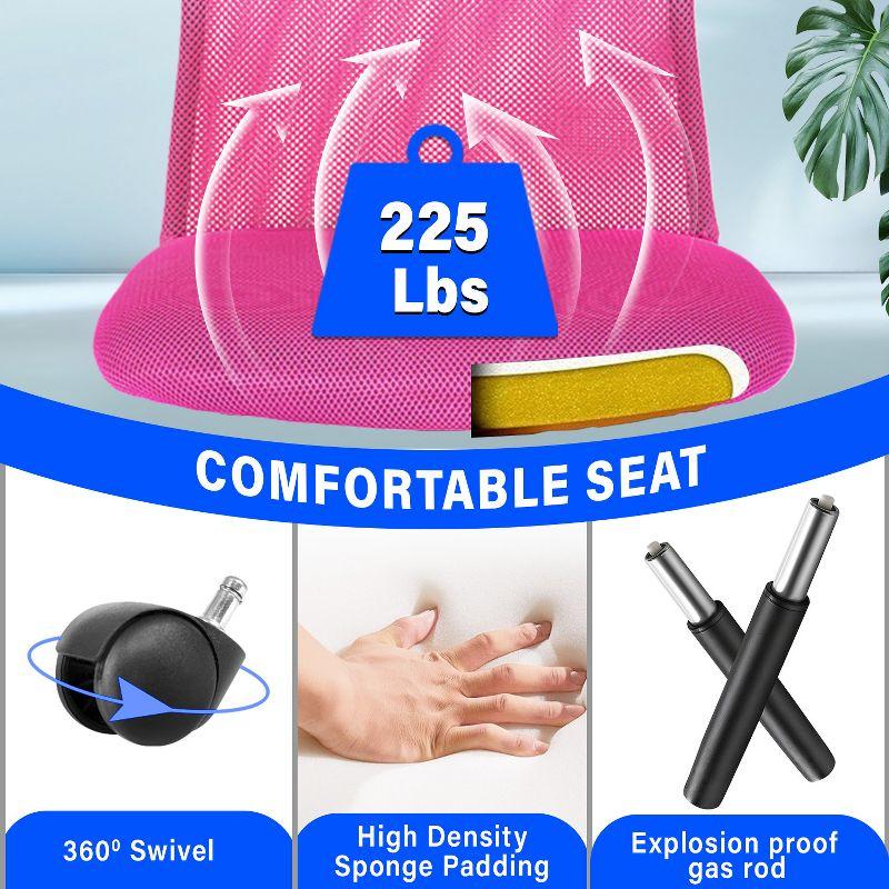 BestMassage Mesh Office Chair Computer Chair with Lumbar Support & Thickly Padded Seat Rolling Swivel Back Support Chair for Home Office, Pink