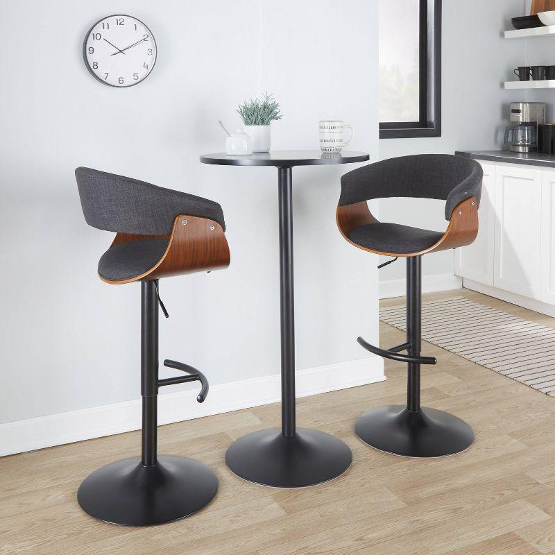 Set of 2 Vintage Modern Adjustable Barstools Black/Walnut/Charcoal - LumiSource