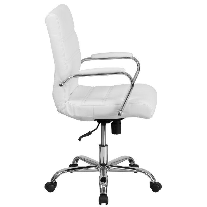 Sleek Mid-Back White LeatherSoft Executive Swivel Chair with Chrome Base