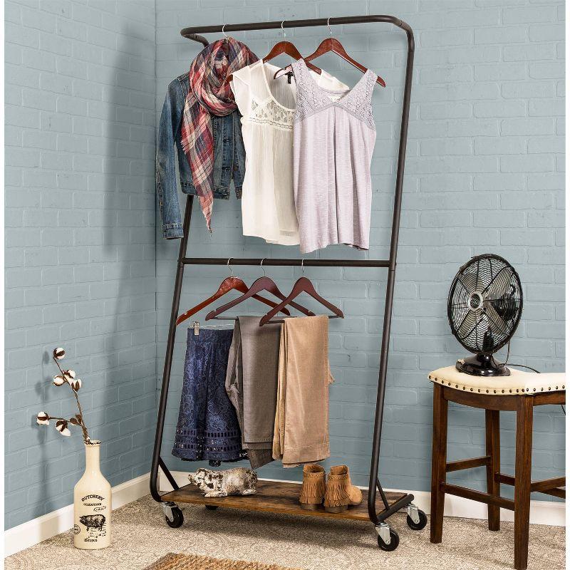 Honey-Can-Do Rustic Z-Frame Garment Rack Brown: Steel Frame Clothing & Closet Rack, 30 lb Capacity, Anti-Tip Hardware