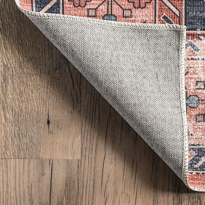 Nuloom Medallion 6x9 Machine Washable Indoor Area Rug for Living Room Bedroom Dining Room Kitchen, Brick/Dark Grey