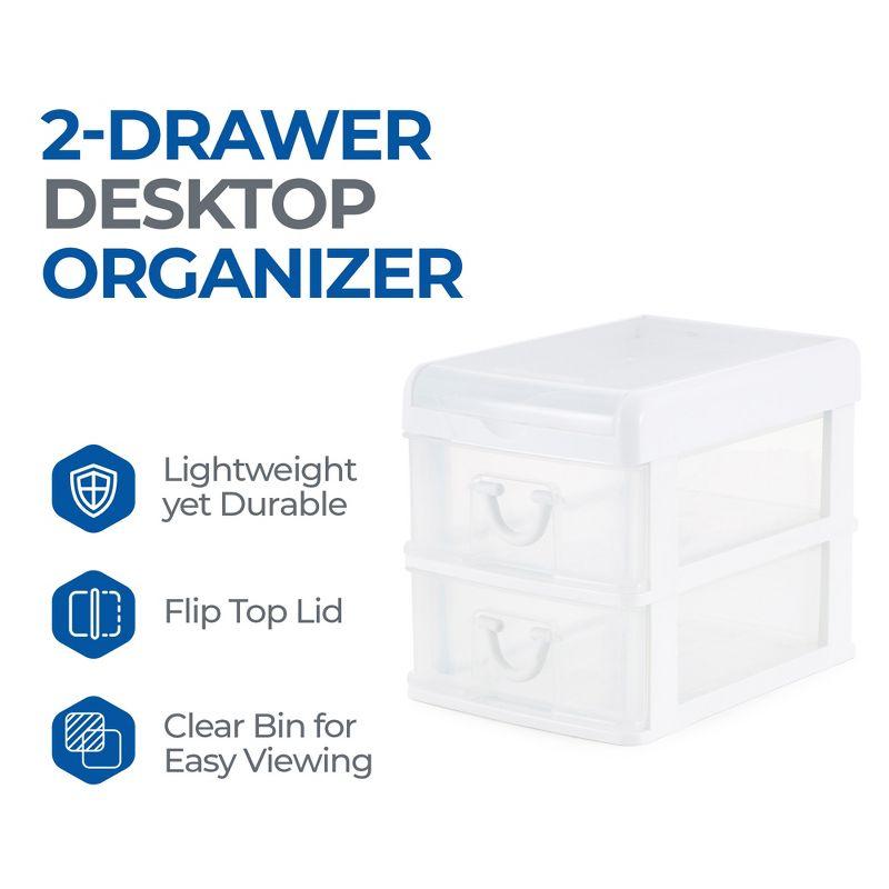 White Clear Plastic 2-Drawer Desk Organizer with Flip Top