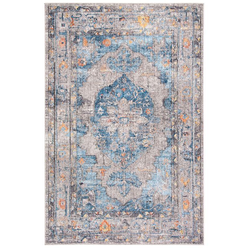 Bristol Blue and Light Grey Abstract Synthetic Area Rug