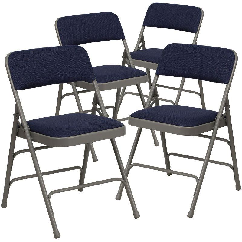 Flash Furniture 4 Pack HERCULES Series Curved Triple Braced & Double Hinged Navy Fabric Metal Folding Chair