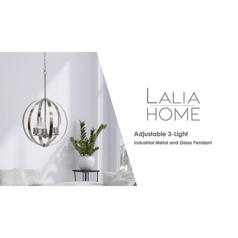 3-Light 18" Adjustable Industrial Globe Hanging Metal/Clear Glass Ceiling Pendant - Lalia Home