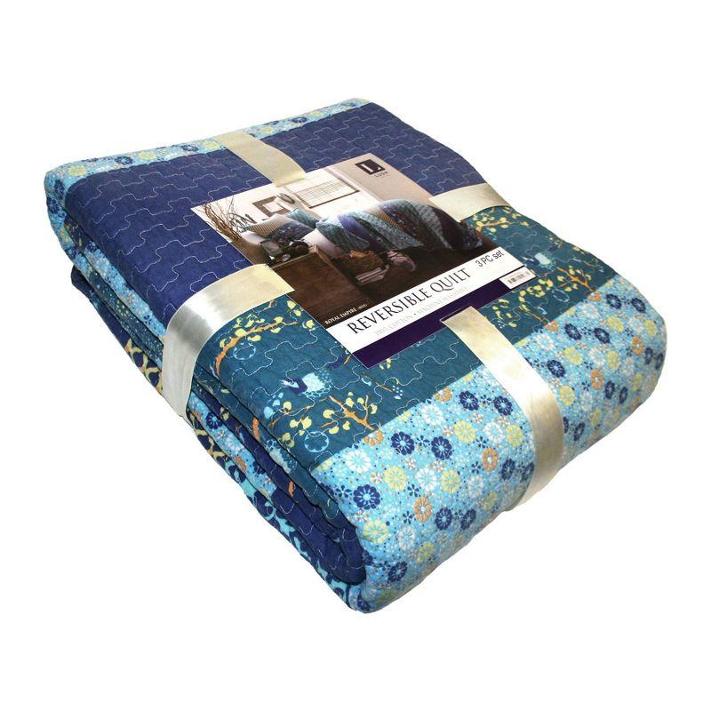 Navy Cotton Reversible King Quilt Set