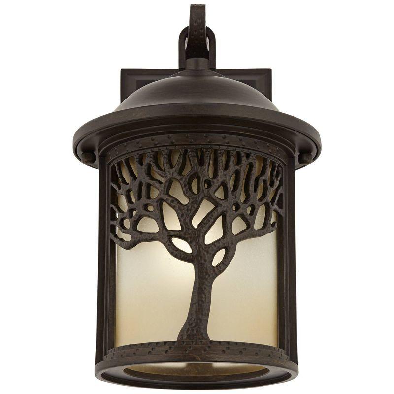 John Timberland Mission Outdoor Wall Light Fixture Bronze Tree Motif 12 1/4" Amber Glass Lantern for Exterior House Porch Patio