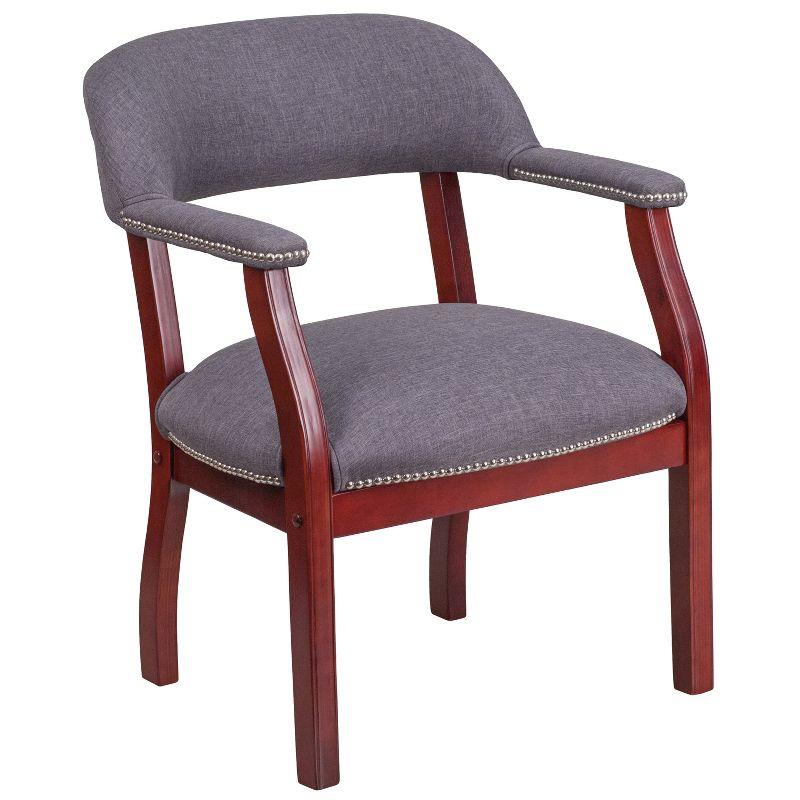 Gray Fabric and Wood Conference Chair with Nail Trim