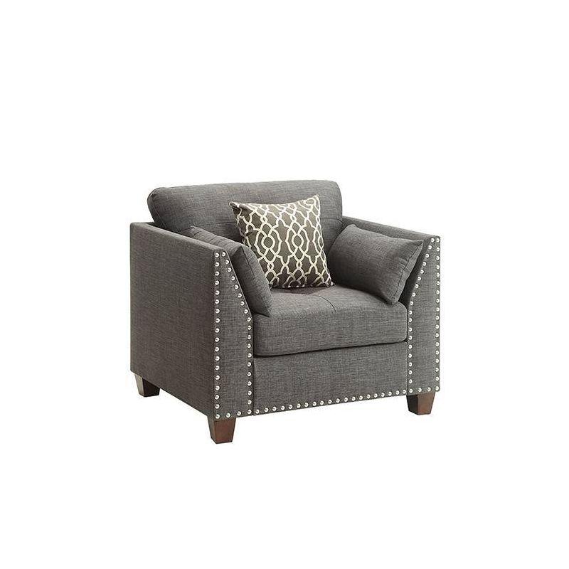 Acme Furniture 38" Laurissa Chair Light Charcoal Linen: Upholstered Armchair, Wood Frame, Tufted Cushions