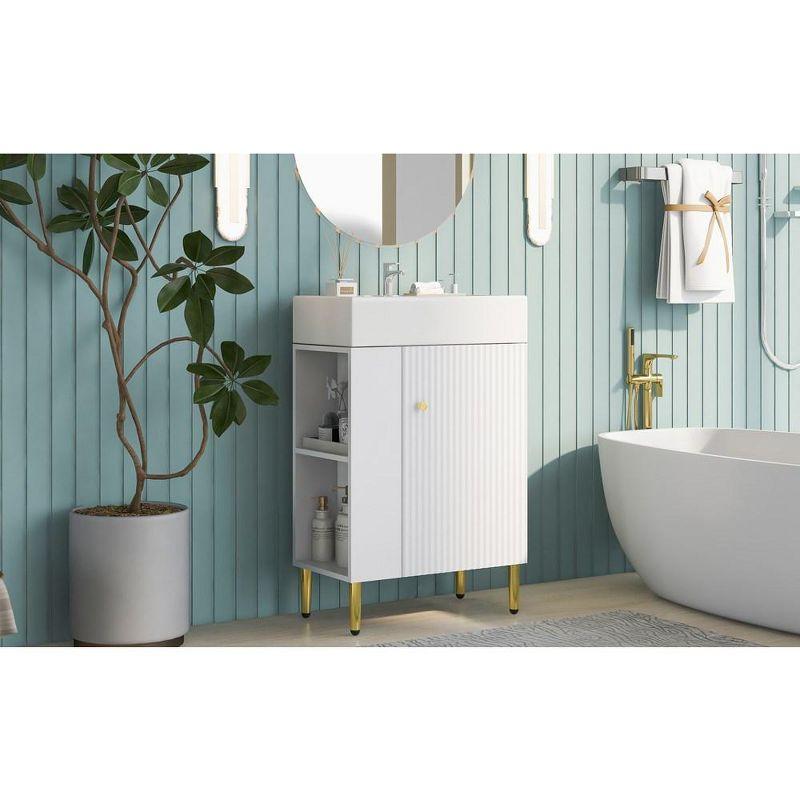 21.6" white Bathroom vanity, Combo Cabinet, Bathroom Storage Cabinet, Single Ceramic Sink, Left side storage