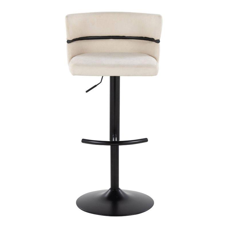 Set of 2 Adjustable Cream Fabric Swivel Barstools with Black Metal Base