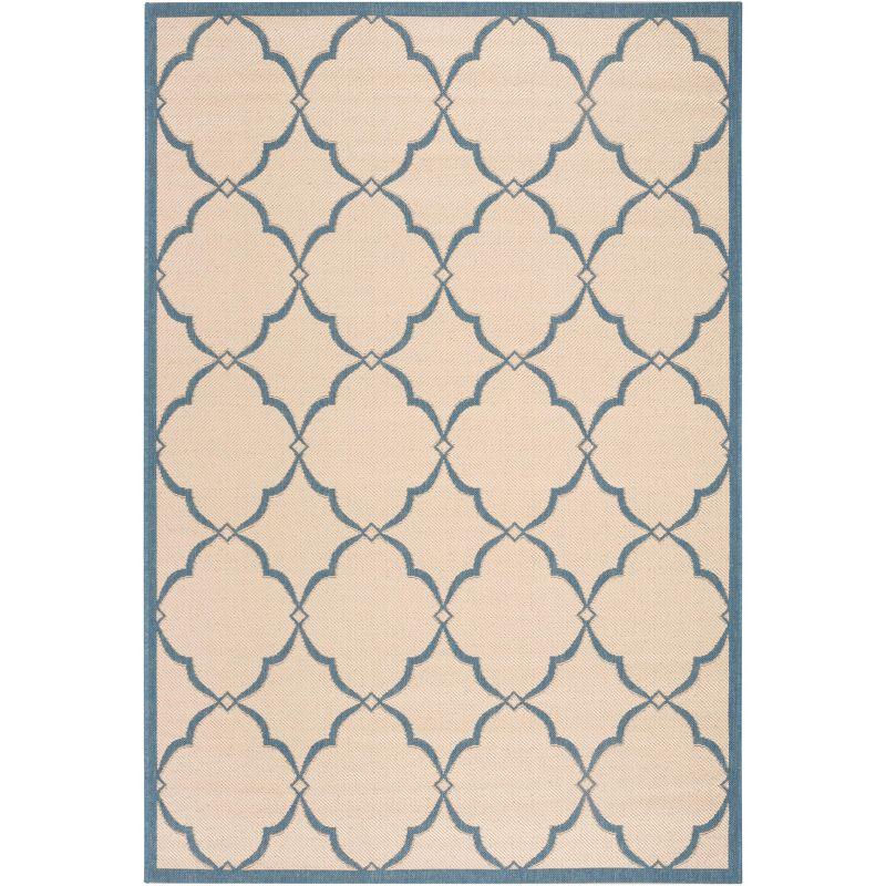 Cream and Blue Geometric Flat Woven Area Rug