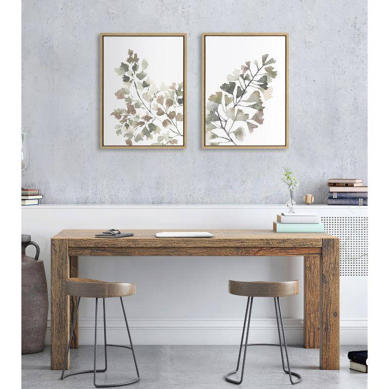 Kate and Laurel Sylvie Botanical Soft Splitfern and Botanical Soft Maiden Framed Canvas by Sara Berrenson, 2 Piece 18x24, Natural