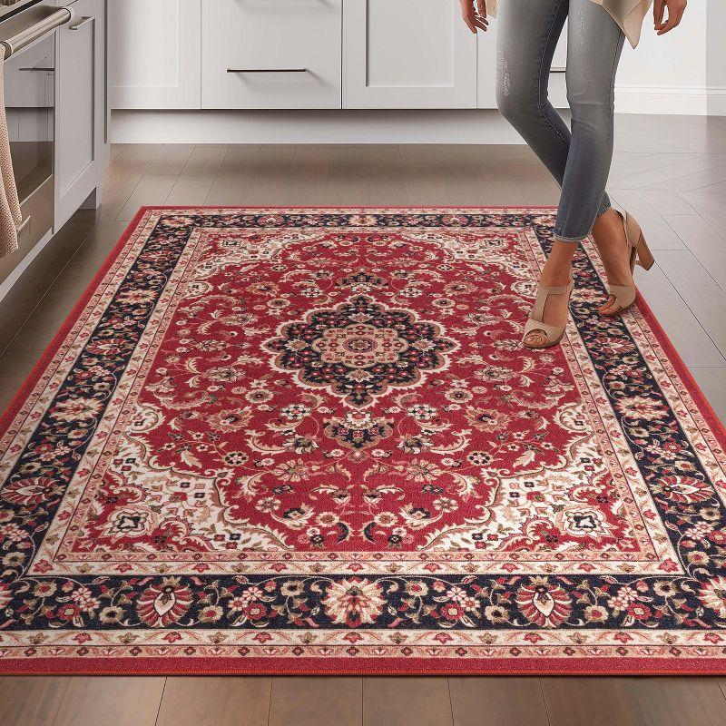 Kings Court Oriental Red Non-Skid Easy to Clean Kid & Pet Friendly Area Rug