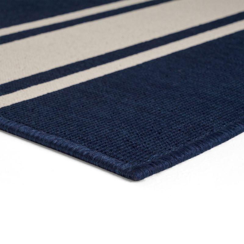 GDFStudio Coriander 5'3" x 7' Outdoor Striped Area Rug, Navy/Ivory