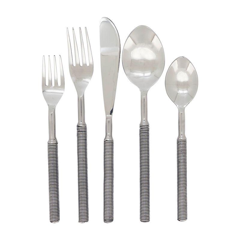 Sleek Ribbed Stainless Steel Flatware Set, Silver, 5-Piece