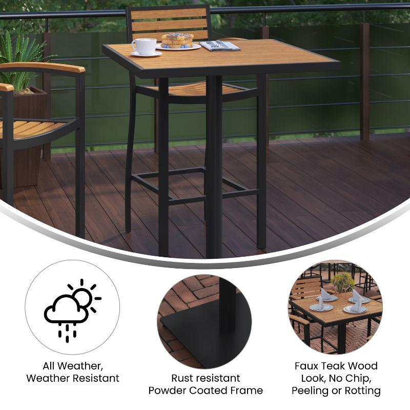 Emma and Oliver Outdoor Bar Height Table with Faux Teak Poly Slats