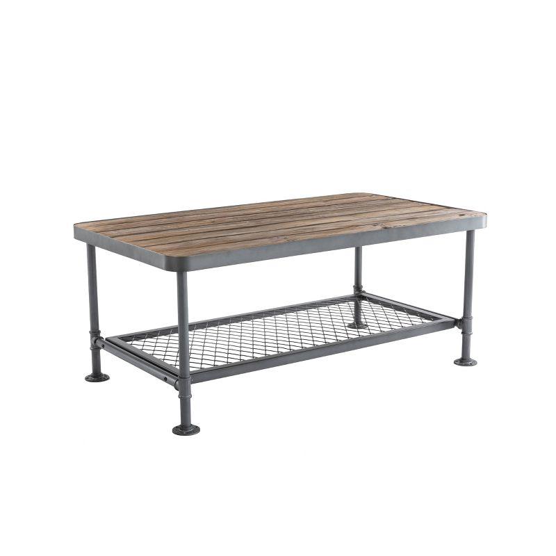 Industrial Newport 45.5" Gray Metal & Natural Wood Coffee Table