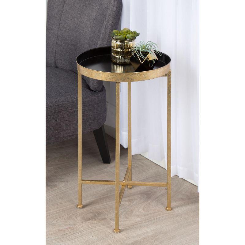 Kate and Laurel Celia Round Metal Tea Table, 14x14x25.75, Gold and Black