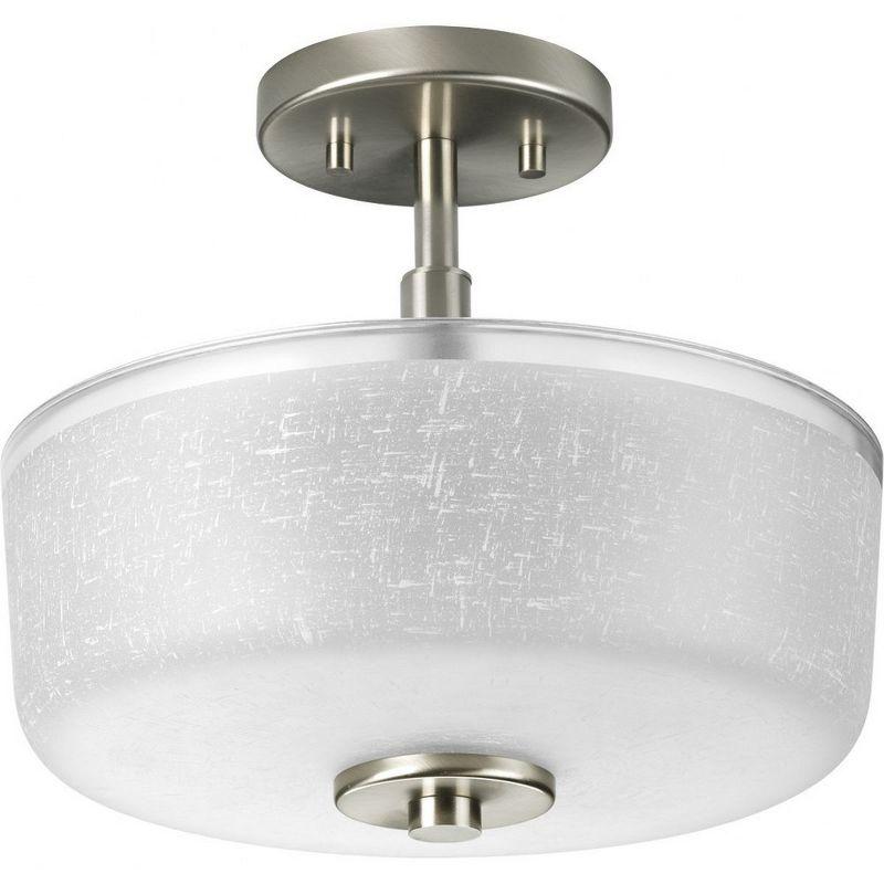 Progress Lighting, Alexa Collection, 2-Light Semi-Flush, Brushed Nickel, White Linen Finished Glass