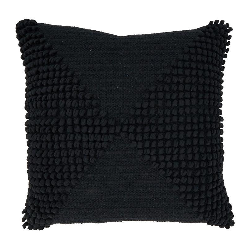 Saro Lifestyle Textured Woven Diamond Down Filled Throw Pillow, Black, 20"x20"