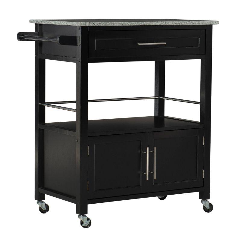 Black Granite Top Kitchen Cart with Storage and Wheels