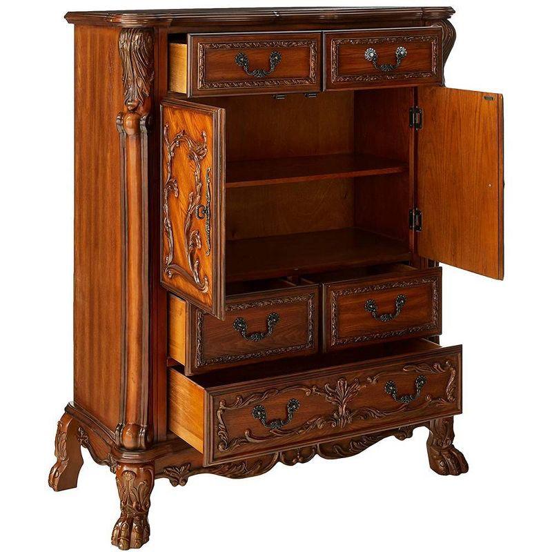 43" Dresden Decorative Storage Drawer Cherry Oak - Acme Furniture: Solid Wood, Antique Brass Hardware, 5 Drawers & 2 Doors