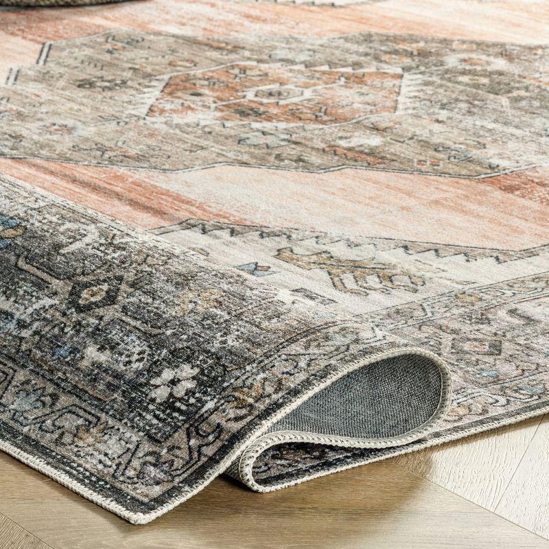 Nuloom Gracie Distressed Medallion Pet Friendly Machine Washable Area Rug, 5' x 8', Peach