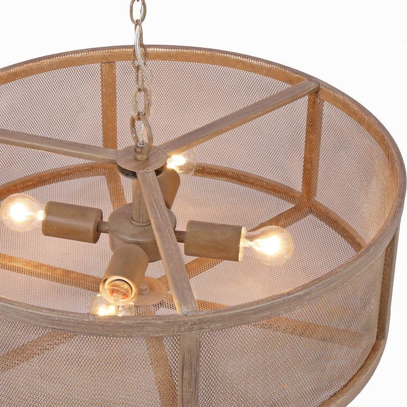 18" Metal Dixsie Caged Farmhouse Chandelier Woodgrain - River of Goods: Adjustable Height, 4-Light Ceiling Fixture