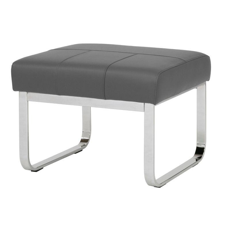 Rectangular Smoke Gray Chrome Blended Leather Ottoman