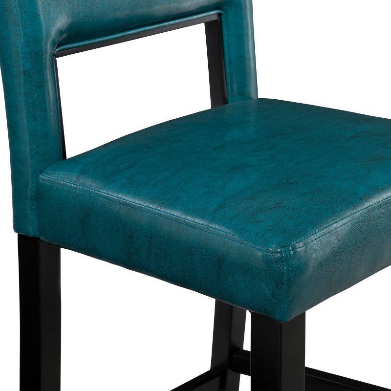 Linon 24" Vega Padded Back and Seat Faux Leather Counter Height Barstool Hardwood Blue: Upholstered, Stained Finish, Foam Fill