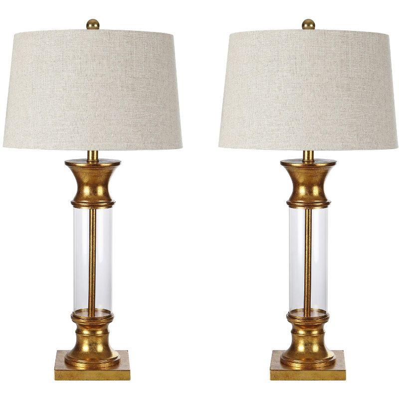 JONATHAN Y Hunter 32" Metal/Glass LED Table Lamp, Gold Leaf (Set of 2)