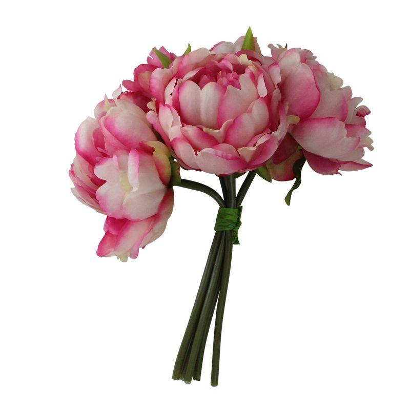 Pink and White Silk Peony Artificial Flower Bouquet with Lights