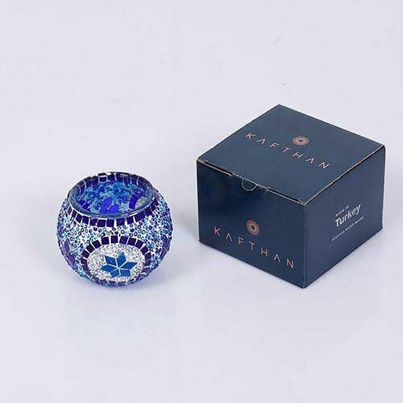 Kafthan 3.4 in. Handmade Blue and White Mosaic Glass Votive Candle Holder