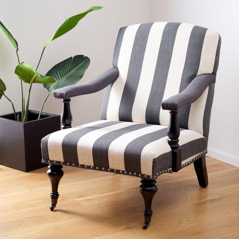 Contemporary White and Black Striped Wood Accent Arm Chair