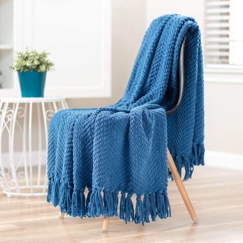 Chanasya Textured Knit Throw Blanket with Tassels