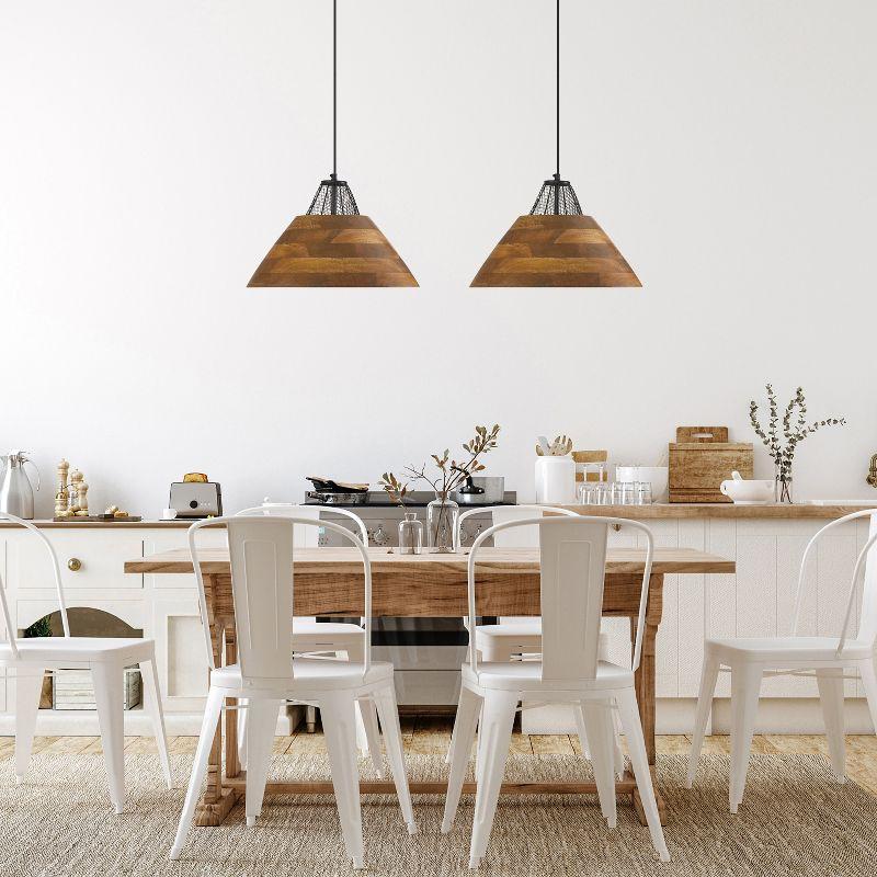 River of Goods 17.25" 1-Light Alainia Black Metal and Walnut-Stained Wood Pendant Light: Satin Finish, UL Listed, Adjustable Height