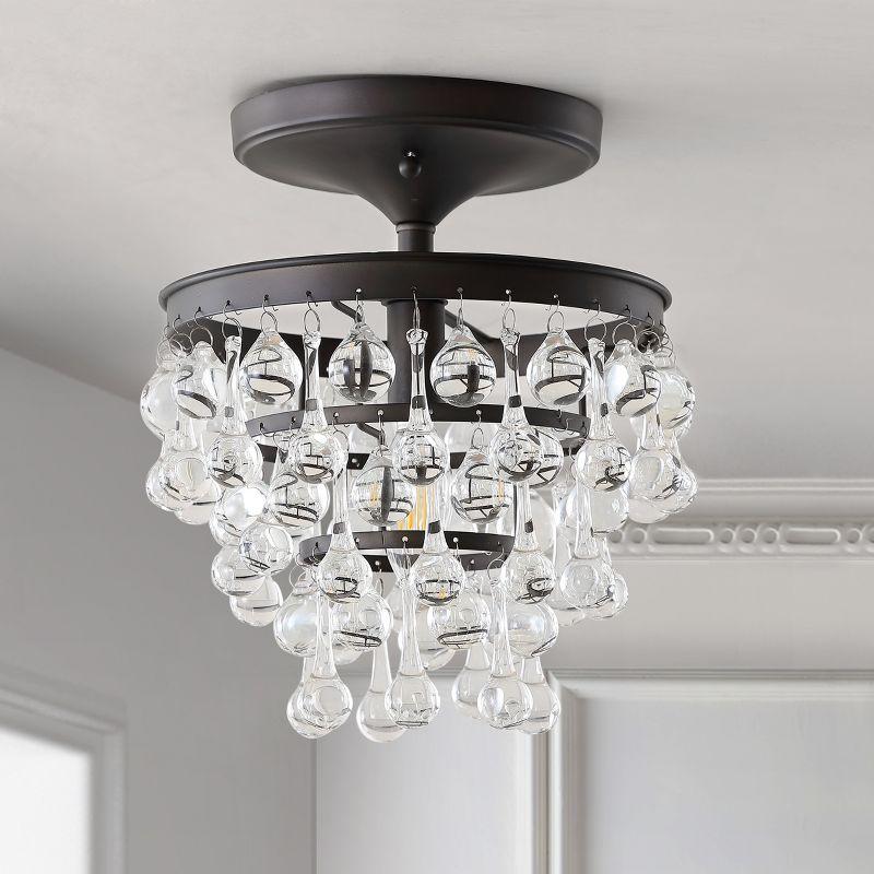 Contemporary Bronze Crystal 10" LED Flush Mount Chandelier